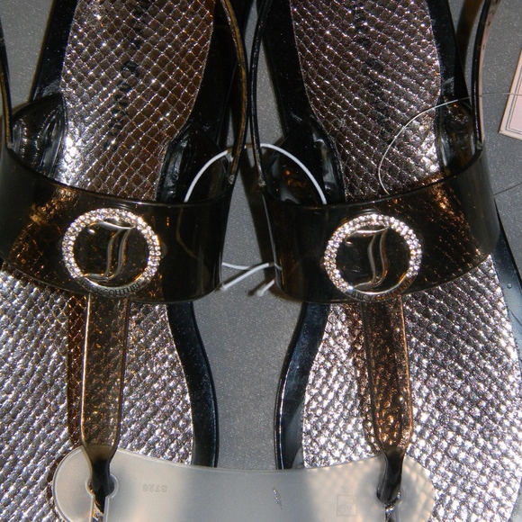 JUICY COUTURE Black Crystal Logo Jelly Sandals - Picture 2 of 7